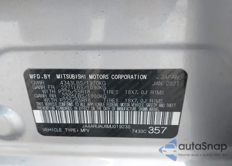 2021 Mitsubishi Outlander Sport 2.0 Be Awc/2.0 Es Awc/2.0 Le Awc/2.0 Se Awc из США, поврежденный, VIN JA4ARUAU6MU019230